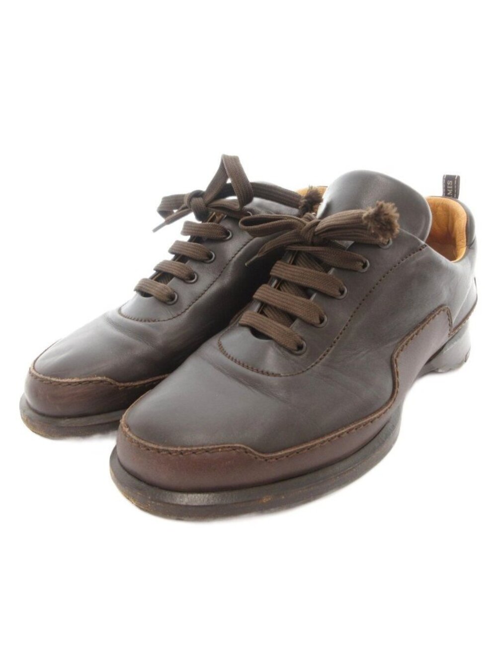 Hermes Leather Low-Top Sneakers Lace-up Two Tone Dark Brown